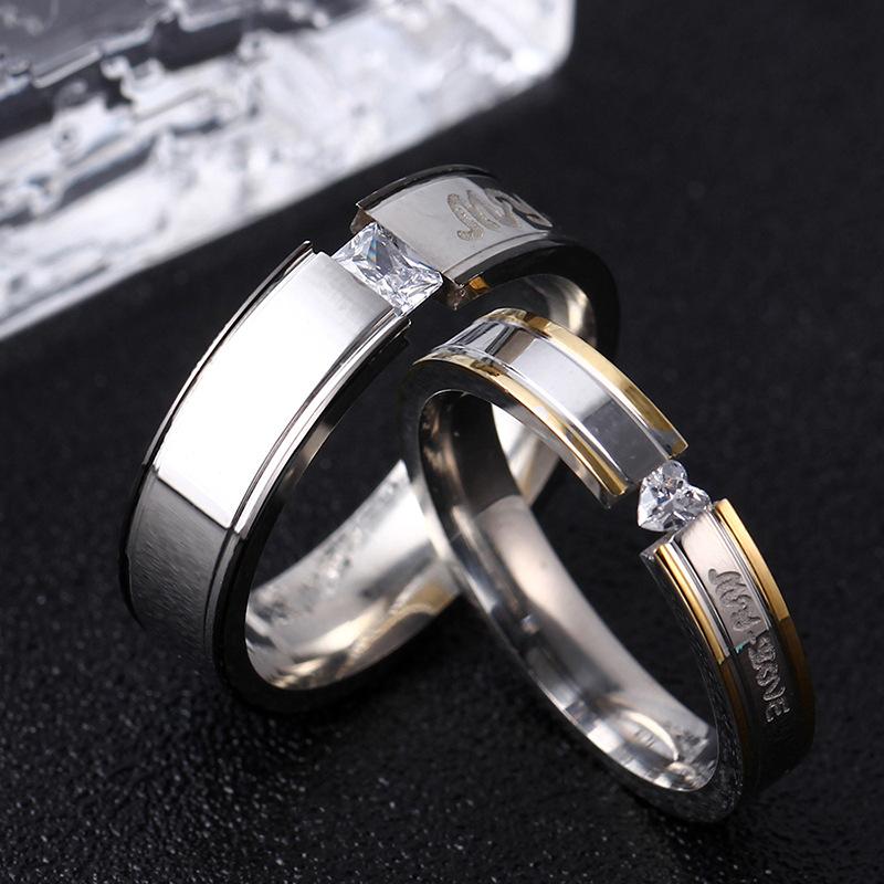 Couple's My Love Diamond Tension-Design Titanium Promise Ring with Black & Gold IP