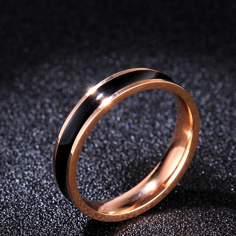 Couple's Black & White Enamel Titanium Promise Ring with Rose IP