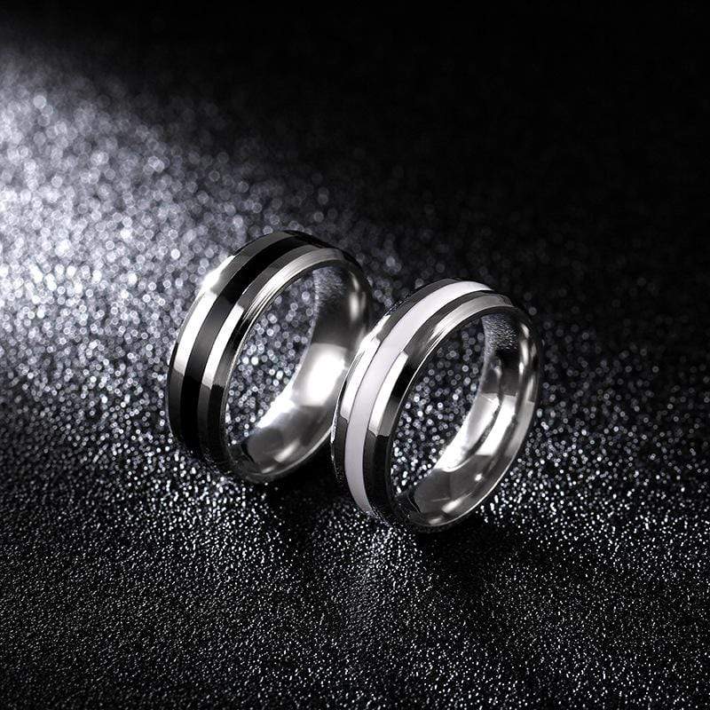 Couple's 6mm Black & White Enamel Titanium Promise Ring