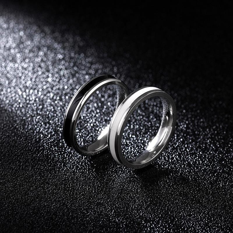 Couple's Black & White Enamel Titanium Promise Ring