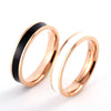 Couple's Black & White Enamel Titanium Promise Ring with Rose IP