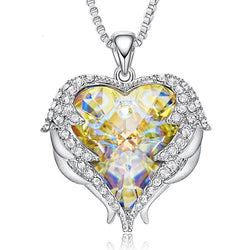 Yellow Crystal Heart and Wings Necklace