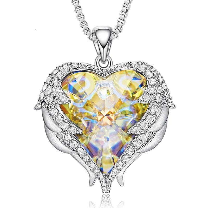 Yellow Crystal Heart and Wings Necklace