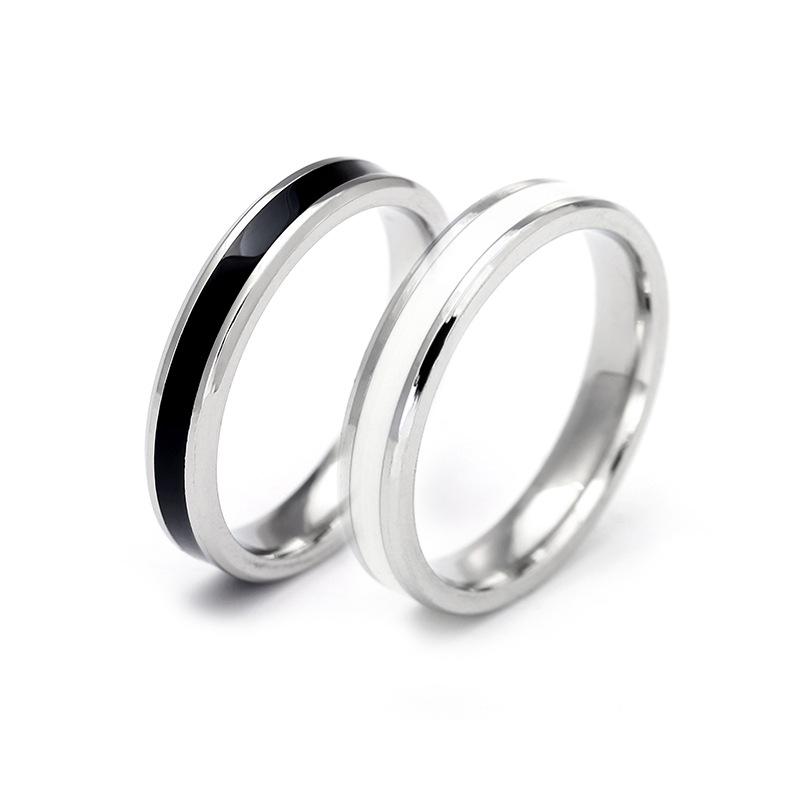 Couple's Black & White Enamel Titanium Promise Ring