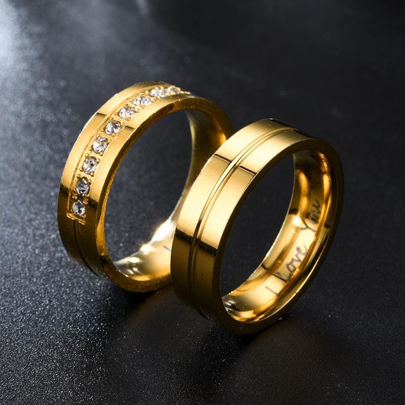 Engraved I LOVE YOU Gold Tone Couple Rings 