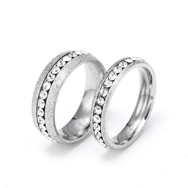 Couple's Diamond Frosted Polished Titanium Promise Ring