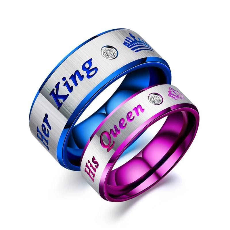 Her King His Queen Stainless Steel Wedding Promise Couple Rings