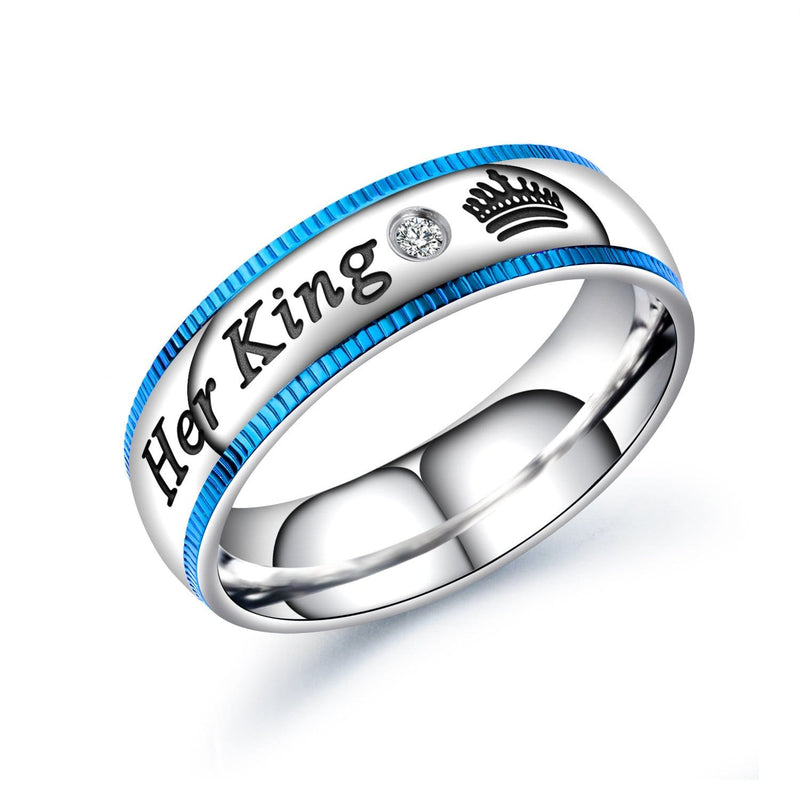 Her king His Queen Blue & Rose Gold Stainless Steel Promise Rings for Couples