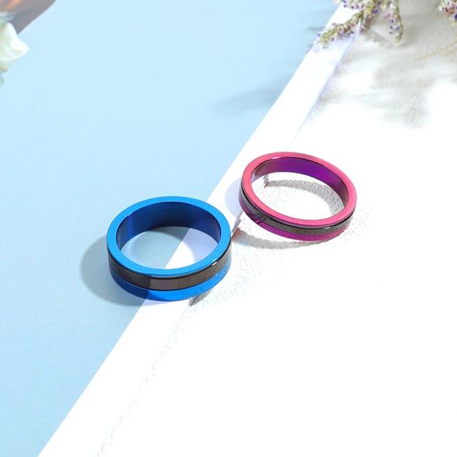 Blue & Purple Stainless Steel Promise Rings for Him and Her