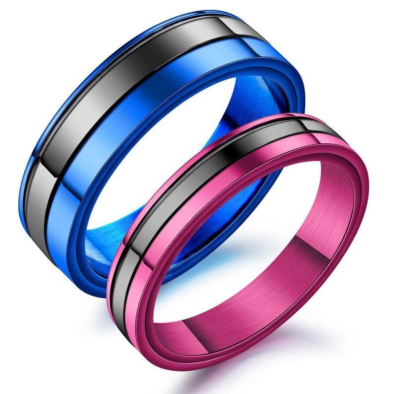 Blue & Purple Stainless Steel Promise Rings for Him and Her