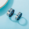 Couple's Engraving King  & Queen Promise Rings in Titanium with Blue IP
