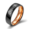 Couple's Engravable King & Queen Two-Tone Promise Rings with Black & Rose IP