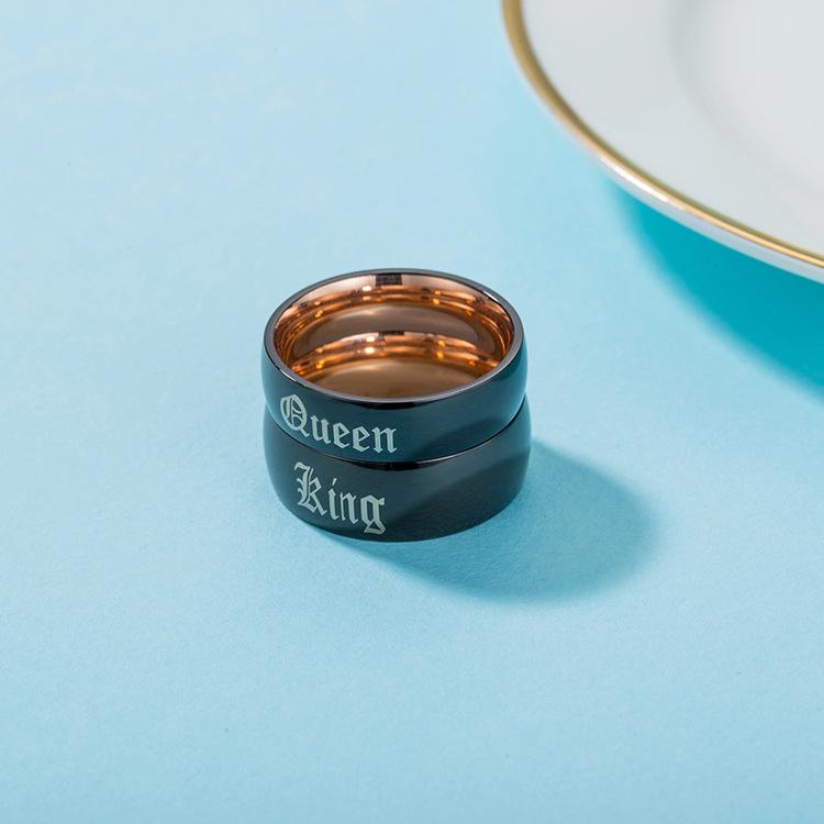 Couple's Engravable King & Queen Two-Tone Promise Rings with Black & Rose IP