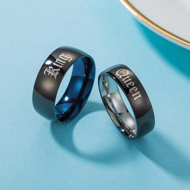 Couple's Engravable King & Queen Two-Tone Titanium Promise Rings in Black & Blue IP