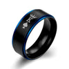 Couple's Engravable King and Queen Two-Tone Promise Ring in Titanium with Blue & Rose IP
