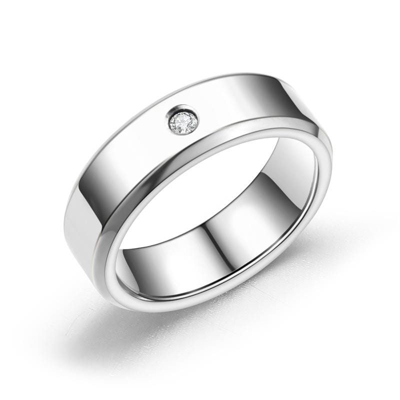 Couple's Enhanced White Diamond Accent Solitaire Engravable Promise Rings in Stainless Steel