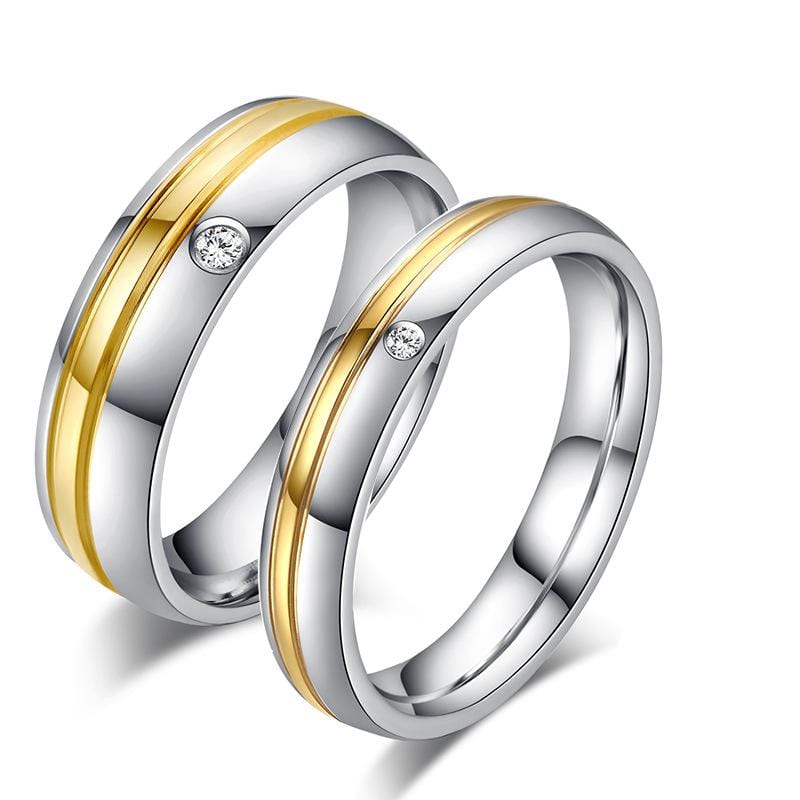 CZ Diamonds Two-tone Plated Stainless Steel Promise Rings for Couple