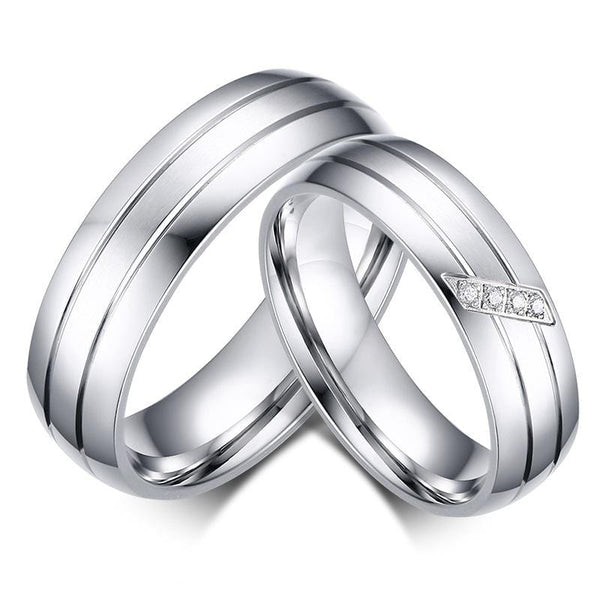 Concise 4 CZ Diamonds Stainless Steel Couple Rings
