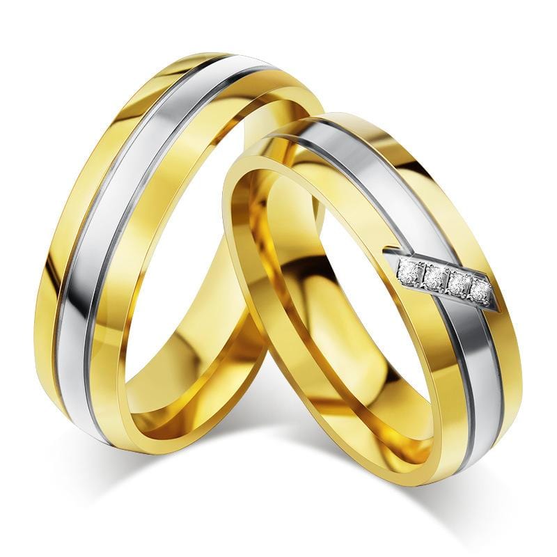 Silver and Yellow Gold Plated Stainless Steel Couple Rings
