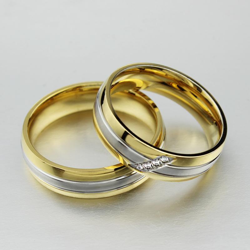 Silver and Yellow Gold Plated Stainless Steel Couple Rings