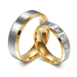 Yellow Gold with Silver Two-tone Stainless Steel Promise Rings for Couples