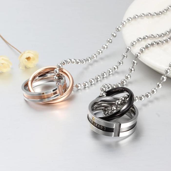 Loyal and Steadfast Endless Love Interlocking Necklaces with Rose and Black IP