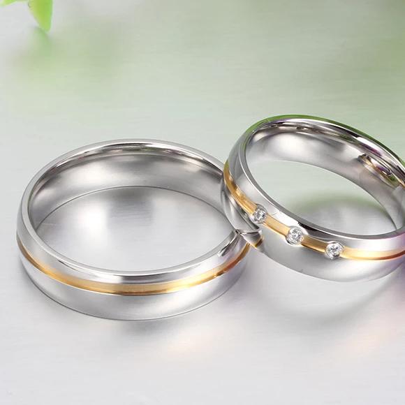 Elegant 3 Diamonds Stainless Steel Couple Rings
