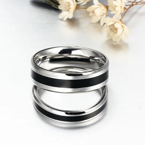 Black Silver Color Stainless Steel Couple Rings