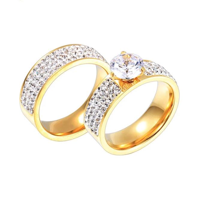 Couple's 7mm Engravable Composite Design Promise Engagement Rings in Titanium with Gold IP