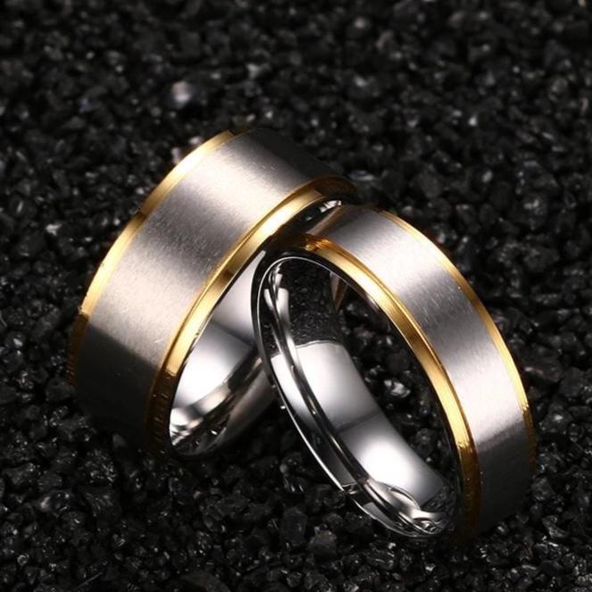 Silver and Yellow Gold Plated Matte Finished Couple Rings