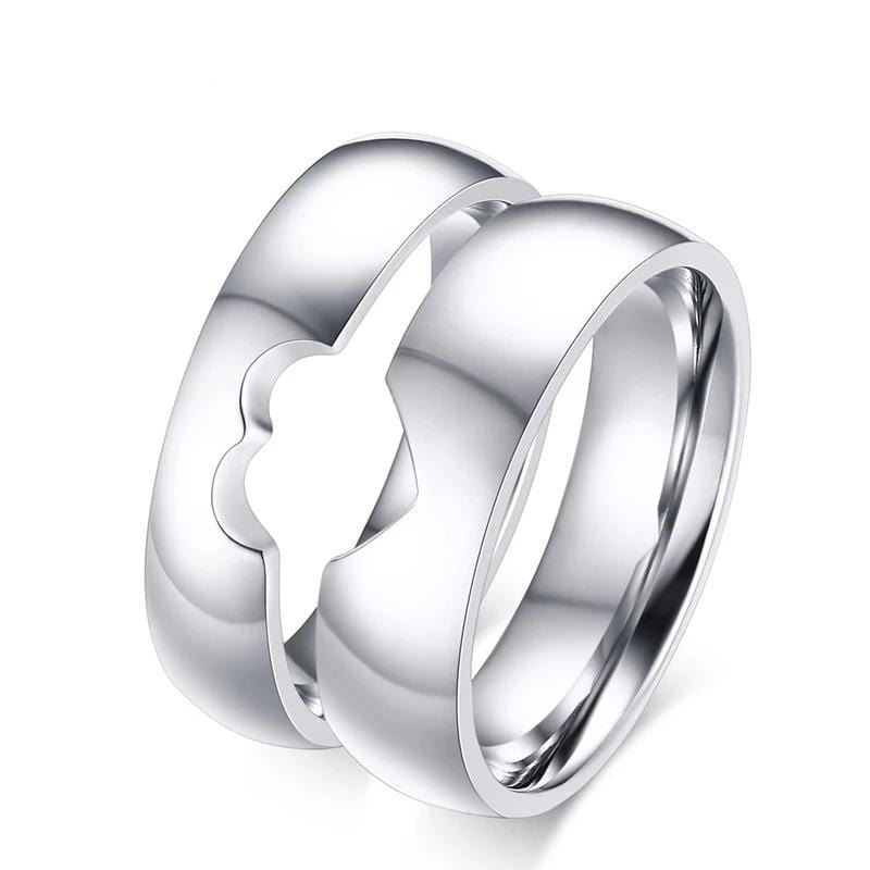 Special Hollow Matching Heart Puzzle Titanium Steel Couple Rings