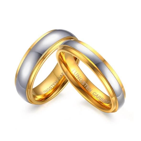 Silver and Yellow Gold Tungsten Carbide Couple Rings