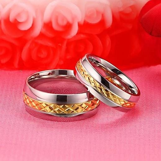 Yellow Gold & Silver Two-tone Stainless Steel Promise Rings for Couples