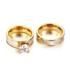Couple's 6mm Engravable Titanium with Gold IP Promise Engagement Rings with White Shell Inlay
