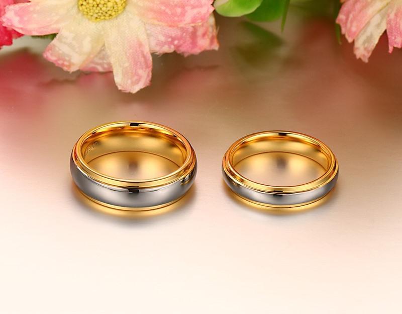 Silver and Yellow Gold Tungsten Carbide Couple Rings