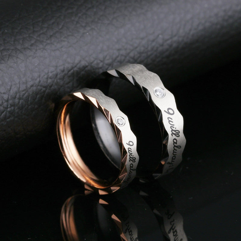 I Will Always Be With You Black and Rose Gold Plated Stainless Steel Couple Rings