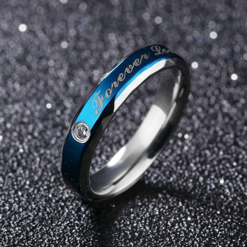 Forever Love Blue Stainless Steel Couple Rings