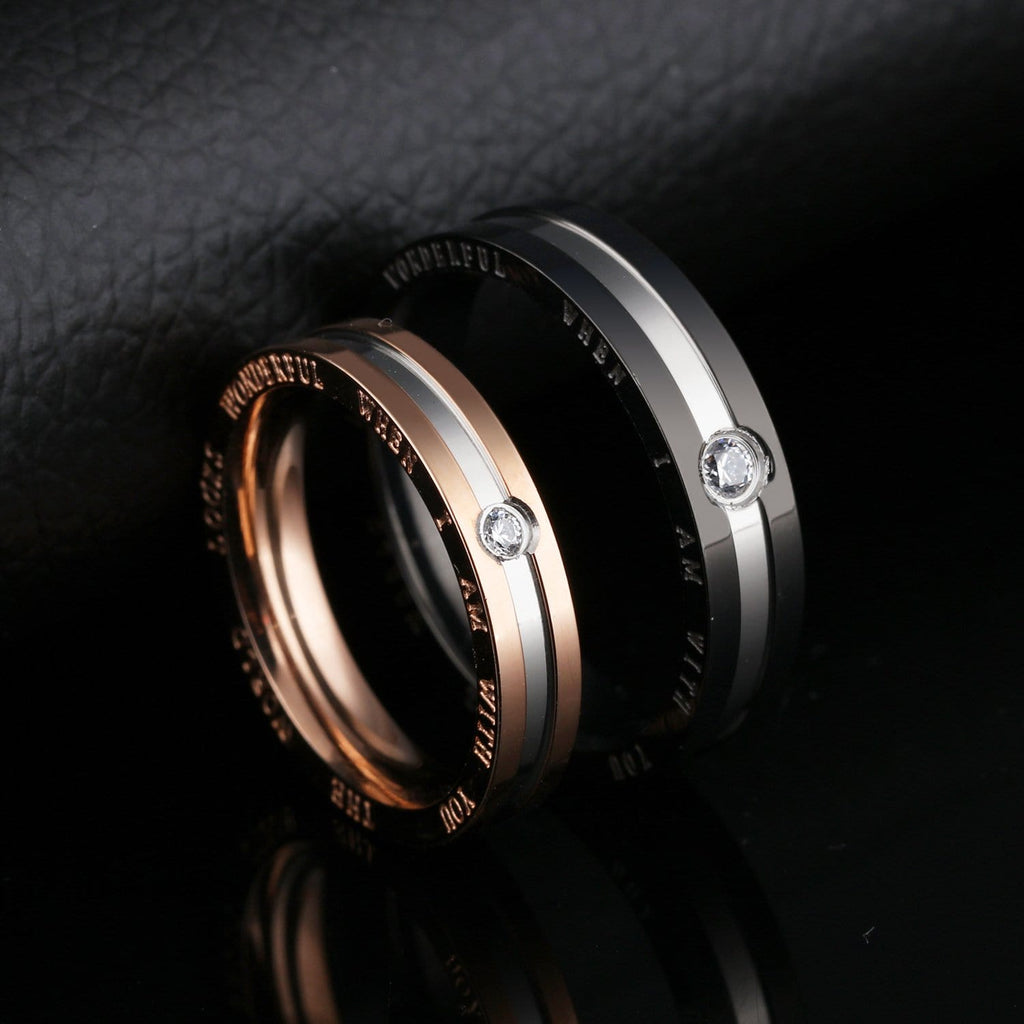 Black and Rose Gold Promise Rings