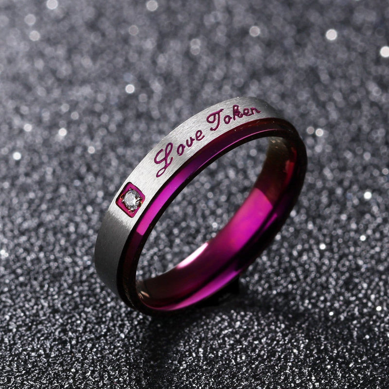 Love Token Purple Stainless Steel Couple Rings