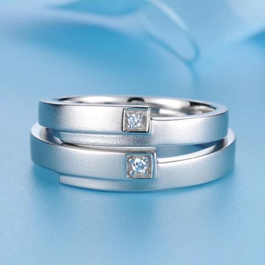 Couple's CZ Diamond Bypass Promise Rings in Sterling Silver