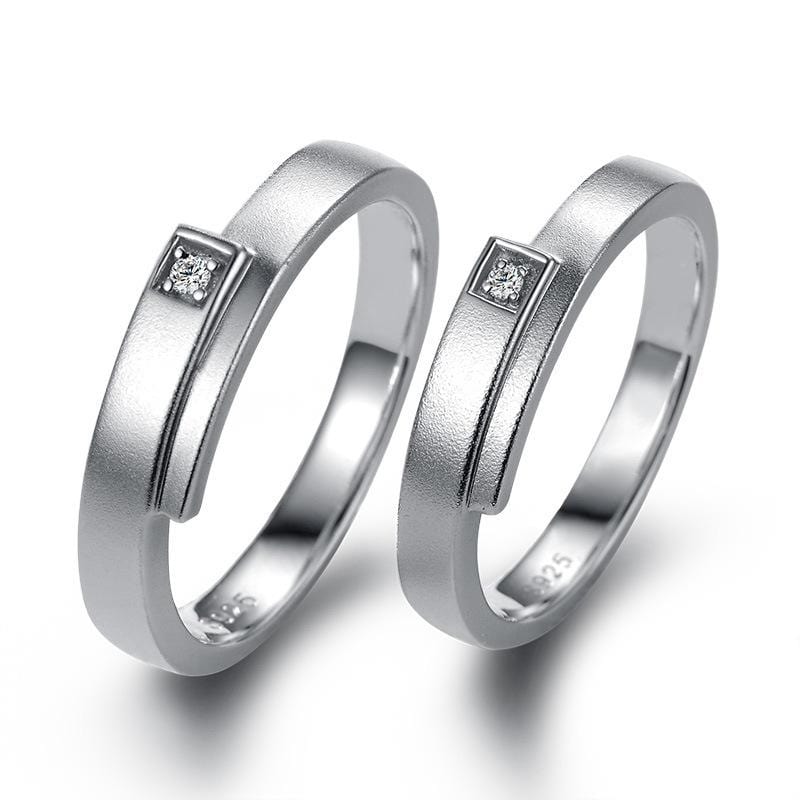 Couple's CZ Diamond Bypass Promise Rings in Sterling Silver