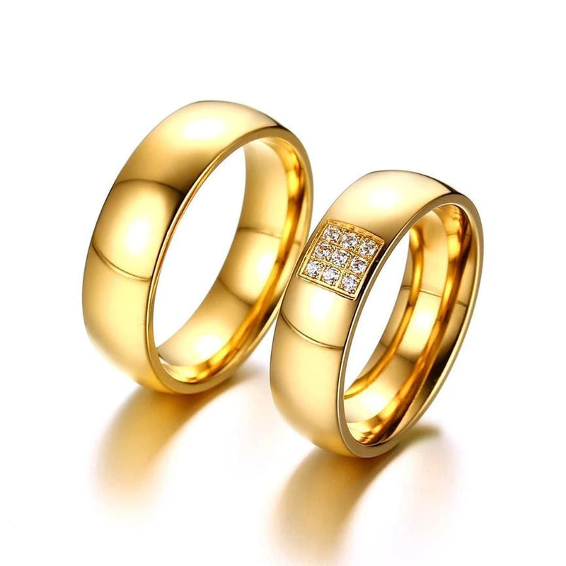 Yellow Gold Tone Stainless Steel Couple Rings for Him & Her