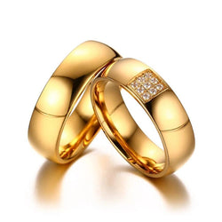 Yellow Gold Tone Stainless Steel Couple Rings for Him & Her