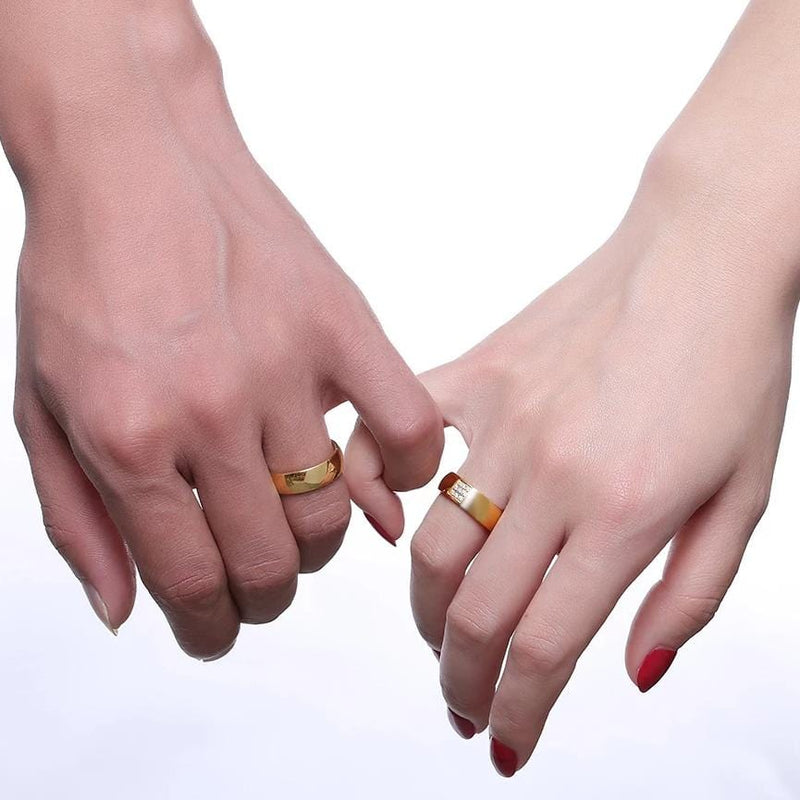 Yellow Gold Tone Stainless Steel Couple Rings for Him & Her