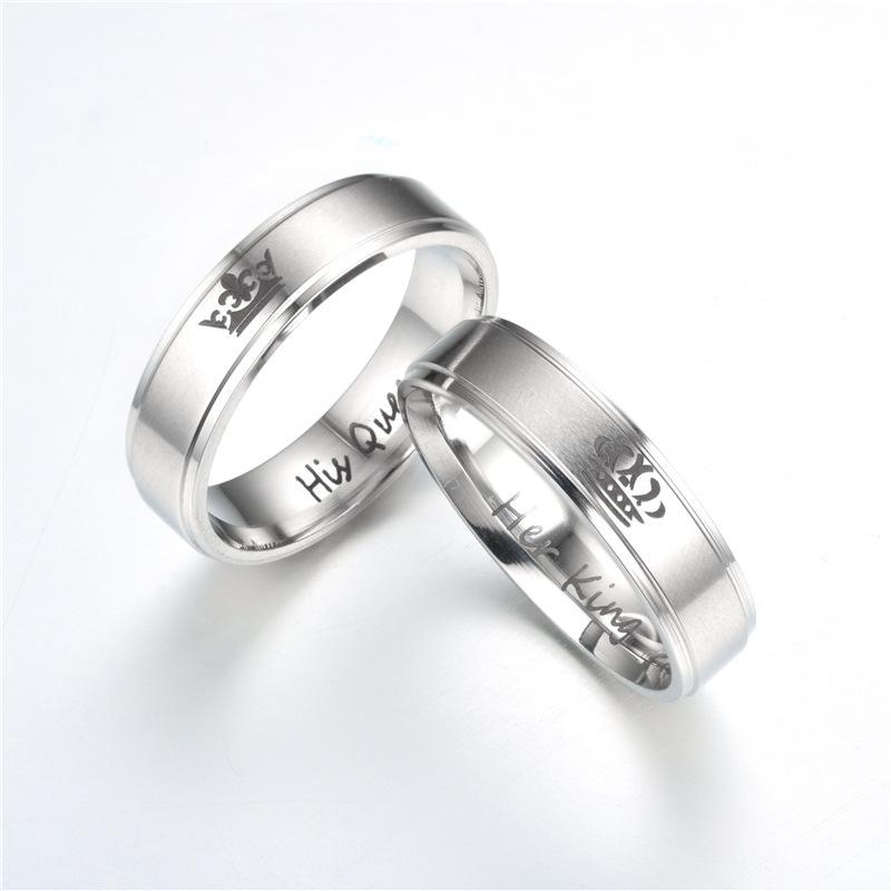 Couple's Her King His Queen Crown Titanium Promise Ring