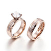 Couple's Round Diamond Hammered Promise Engagement Rings in Titanium with 8K Rose Gold IP