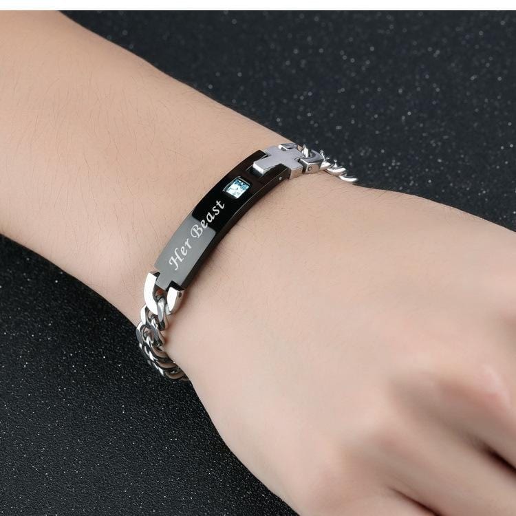 His Beauty Her Beast with Silver Cross Matching Bracelets for Couples