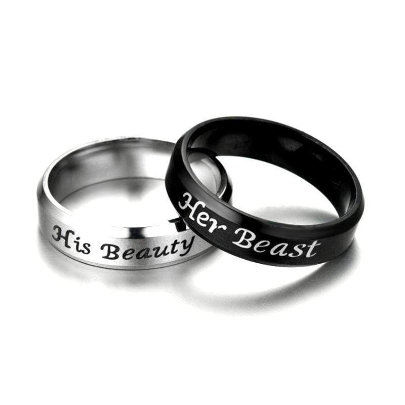 Couple's Her Beauty His Beast Titanium Promise Ring