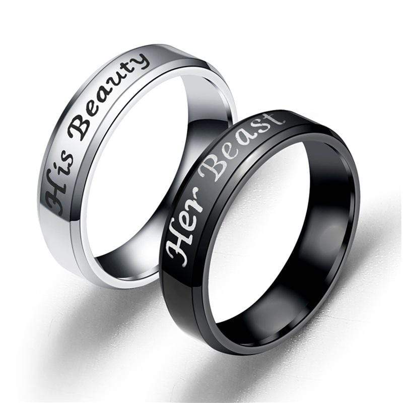 Couple's Her Beauty His Beast Titanium Promise Ring