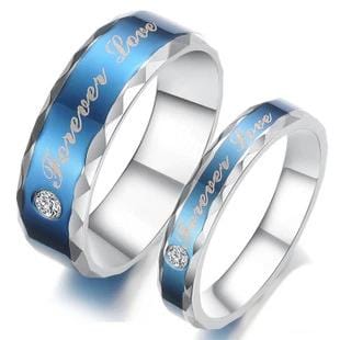 Forever Love Blue Stainless Steel Couple Rings